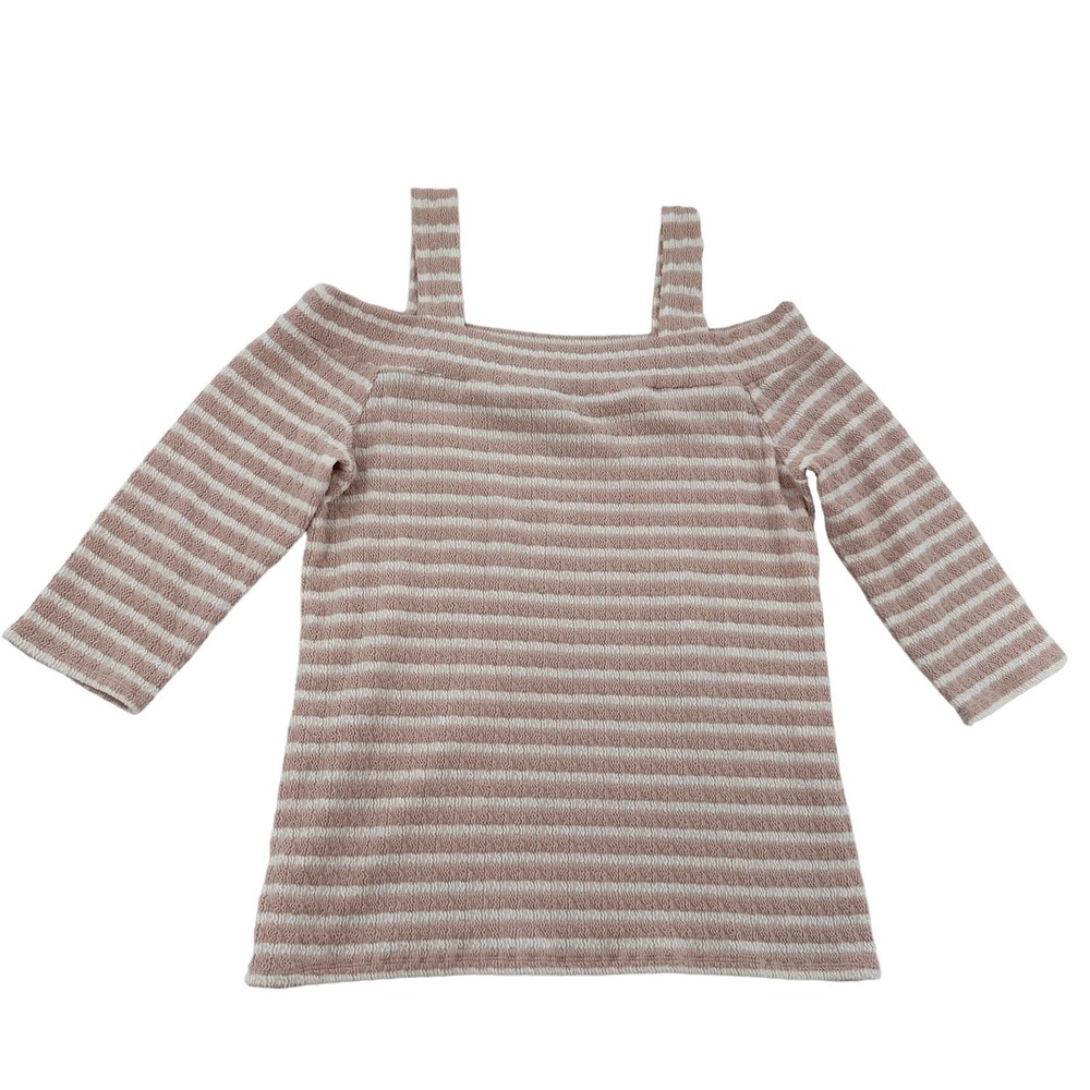 KUT from the Kloth Women Sz L Cold Shoulder Striped Knit Top Pink White KT69101